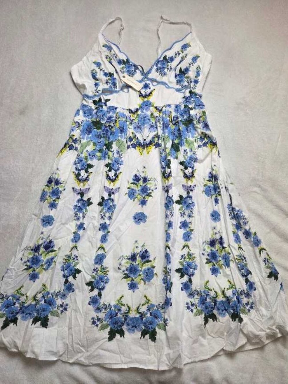 New L By Anthropologie cotton scalloped midi dress in blue floral